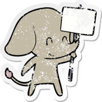 vinheta angustiada de um elefante fofo de desenho animado com sinal png