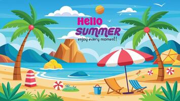 Summer beach scene banner design background vector