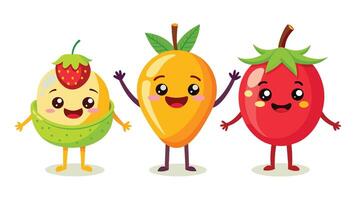 Big Set cute cartoon realistic fruits characters vector