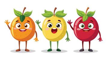 grande conjunto linda dibujos animados realista frutas caracteres vector