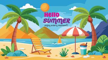 Summer beach scene banner design background vector