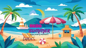 Summer beach scene banner design background vector