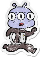 distressed sticker of a cartoon three eyed alien png