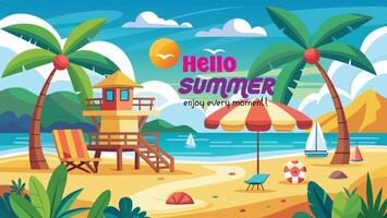 Summer beach scene banner design background vector