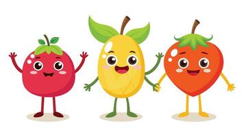 Big Set cute cartoon realistic fruits characters vector