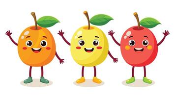 Big Set cute cartoon realistic fruits characters vector