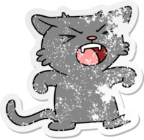 hand drawn distressed sticker cartoon doodle of a screeching cat png