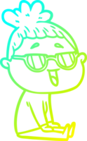 frio gradiente linha desenhando do uma desenho animado feliz mulher vestindo óculos png