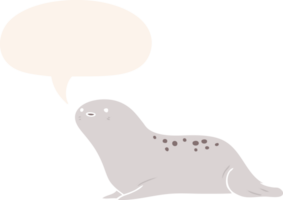 fofa desenho animado foca com discurso bolha dentro retro estilo png