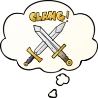 cartoon sword fight with thought bubble in smooth gradient style png