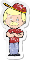 retro distressed sticker of a cartoon manly man png