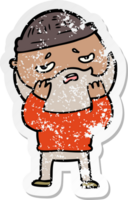 distressed sticker of a cartoon worried man with beard png