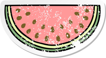 distressed sticker of a quirky hand drawn cartoon watermelon png