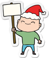 happy hand drawn sticker cartoon of a bald man wearing santa hat png