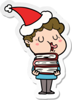 Hand gezeichnet Aufkleber Karikatur von ein Mann Singen tragen Santa Hut png