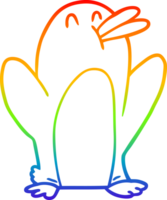 rainbow gradient line drawing of a cartoon penguin png