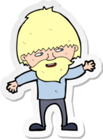 sticker of a cartoon happy bearded man waving png