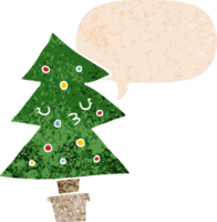 desenho animado Natal árvore com discurso bolha dentro grunge angustiado retro texturizado estilo png