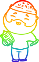 rainbow gradient line drawing of a cartoon happy bearded man png