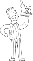 hand drawn black and white cartoon waiter png