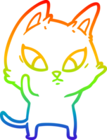 rainbow gradient line drawing of a confused cartoon cat png