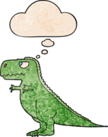 cartoon dinosaur with thought bubble in grunge texture style png