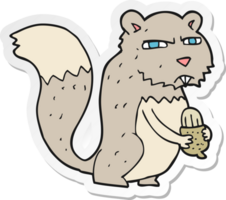 sticker van een cartoon boze eekhoorn met noot png