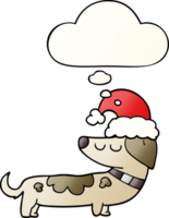 cartoon dog wearing christmas hat with thought bubble in smooth gradient style png