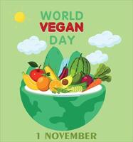 World vegan day. Globe with various vegans on it. good for world vegan day celebration. vector