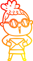 warm gradient line drawing of a cartoon woman wearing spectacles png