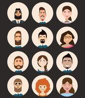 Set of male and female face avatars. people smile. Collection of different characters. vector