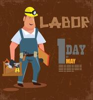 Happy Labor Day banner. Design template. Helmet, wooden plank, toolbox. Construction workers. vector