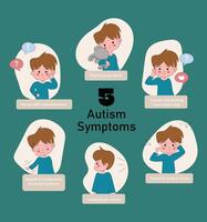 Symptoms of autism word concepts banner. Children's autism spectrum disorder ASD icon. Signs and symptoms of autism in children, such as ADHD, OCD, depression, epilepsy, and hyperactivity. vector