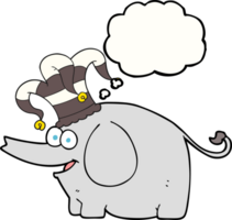 mano disegnato pensato bolla cartone animato elefante indossare circo cappello png