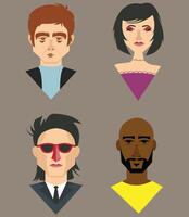 Set of male and female face characters. Various skin colors. Human avatar. vector