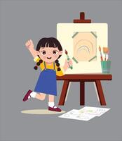 Little girl painting on canvas. painting artist. children's hobbies. vector
