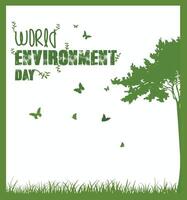 World Environment Day. with trees, grass and green butterflies. Letter cards. Environment Day poster, cover, card, print design. vector