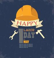 Happy Labor Day banner. Design template. Helmet, wrench, hammer. Forming a labor head. vector