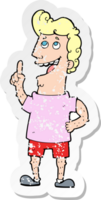 retro distressed sticker of a cartoon man with idea png