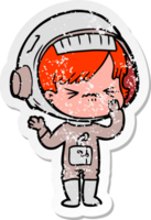 distressed sticker of a angry cartoon space girl png