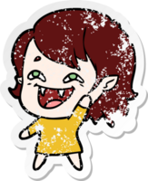 distressed sticker of a cartoon laughing vampire girl png