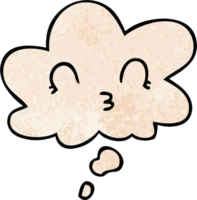 happy cartoon face with thought bubble in grunge texture style png