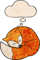 cartoon sleeping fox with thought bubble in grunge texture style png