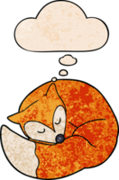 dessin animé en train de dormir Renard avec pensée bulle dans grunge texture style png