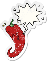 cartoon chili pepper with speech bubble distressed distressed old sticker png