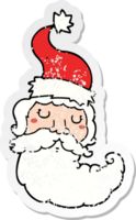 distressed sticker of a cartoon santa face png