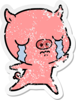 pegatina angustiada de un cerdo de dibujos animados llorando png