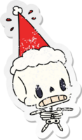 hand drawn christmas distressed sticker cartoon of kawaii skeleton png