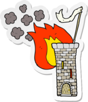 sticker of a cartoon old castle tower waving white flag png