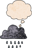 dibujos animados tormenta nube con pensamiento burbuja en grunge textura estilo png